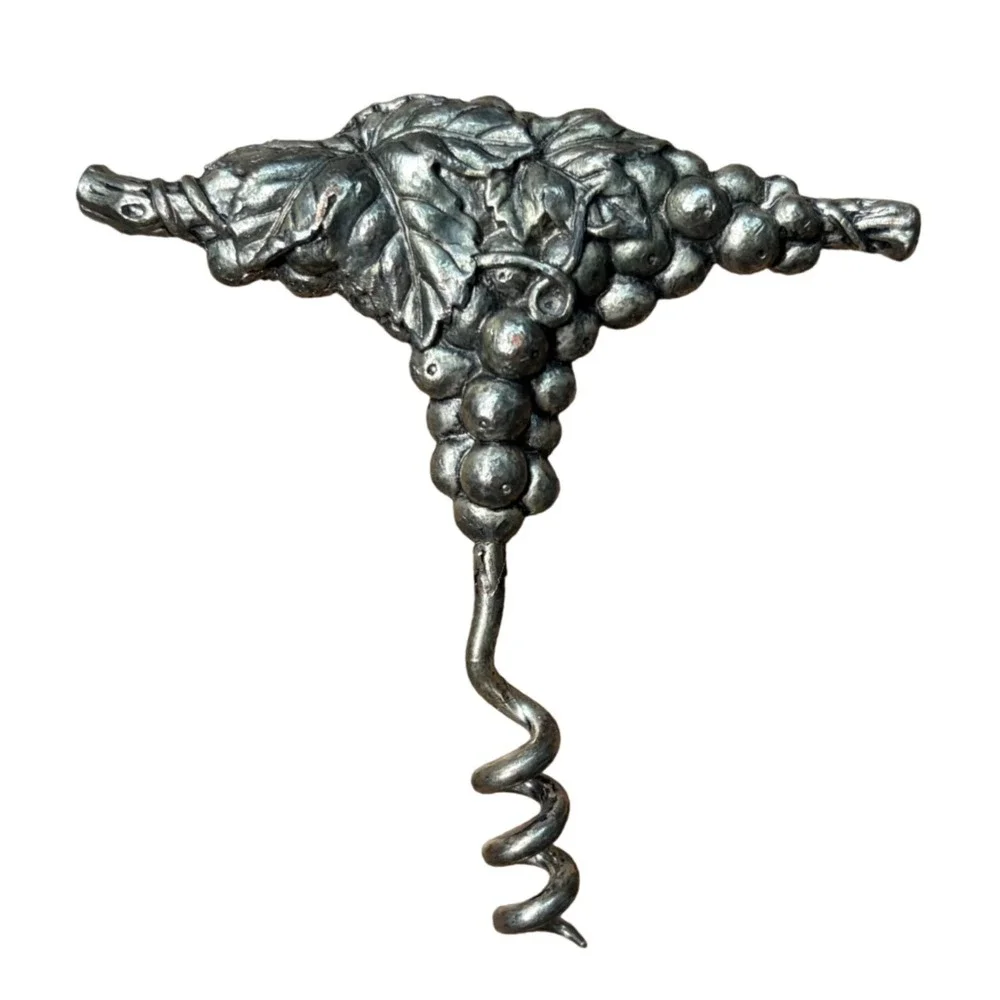Vintage Silver Tone Grape Cluster Vine Corkscrew Wine Bottle Opener Barware‎